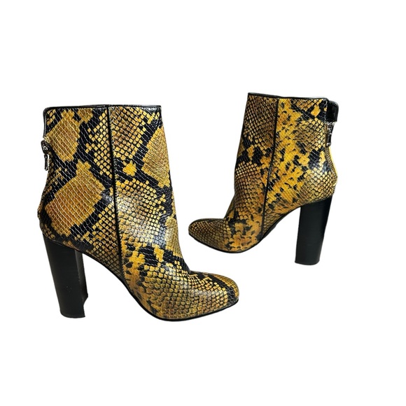 Aqua Soren Yellow Snake Print Block Boot Heels - Picture 5 of 10